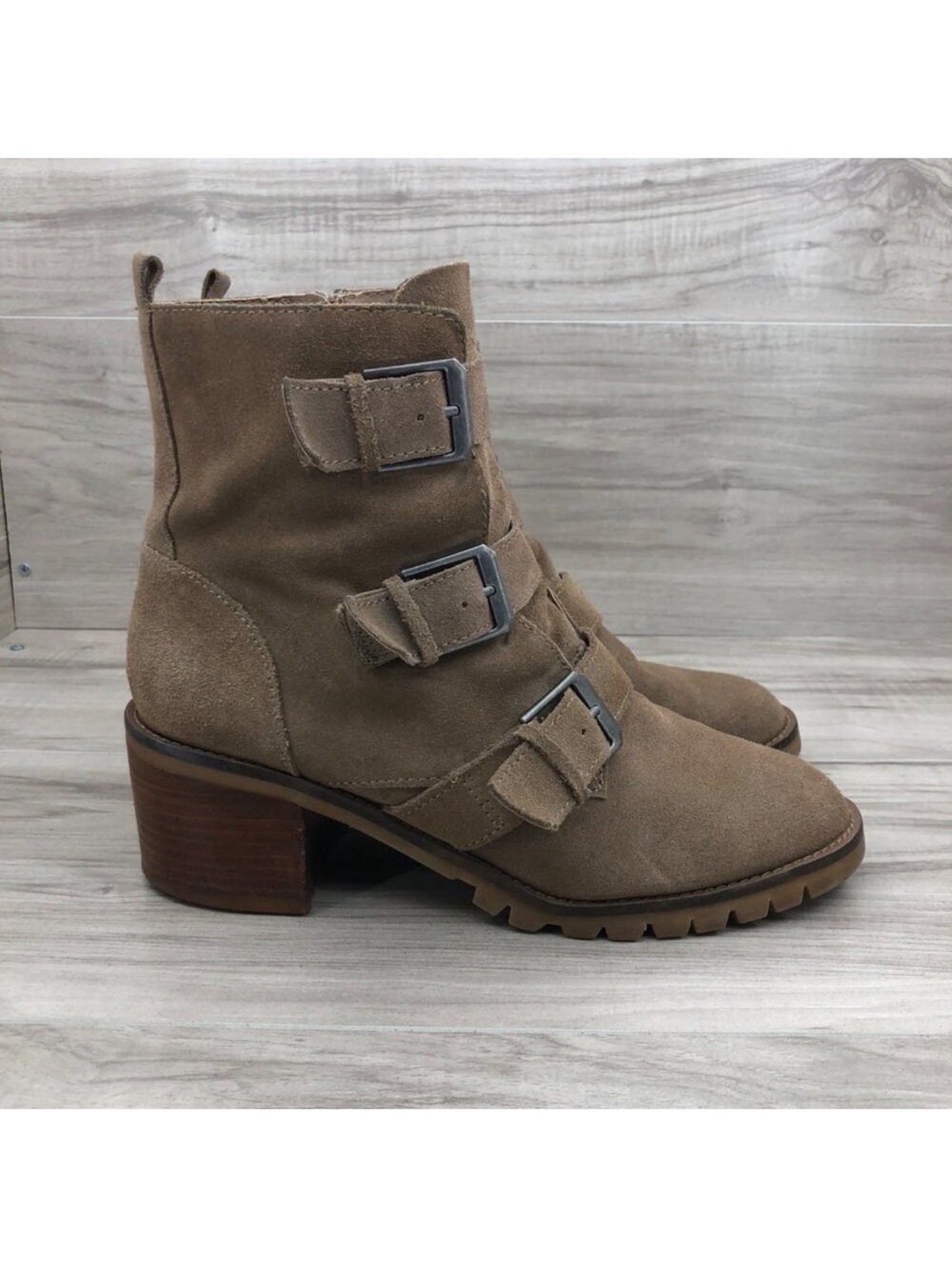 Crown Vintage Ankle Boots Womens 9 Asisa Brown Suede Zip Buckle Booties
